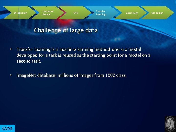 Introduction Literature Review CNN Transfer Learning Case Study Challenge of large data • Transfer