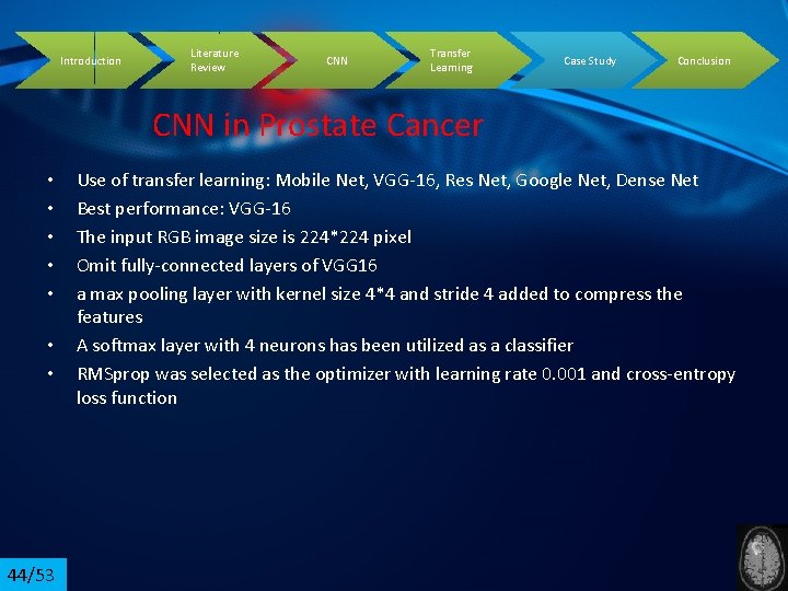 Introduction Literature Review CNN Transfer Learning Case Study Conclusion CNN in Prostate Cancer •