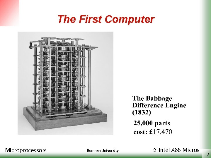 The First Computer Microprocessors Semnan University 2 Intel X 86 Micros 2 