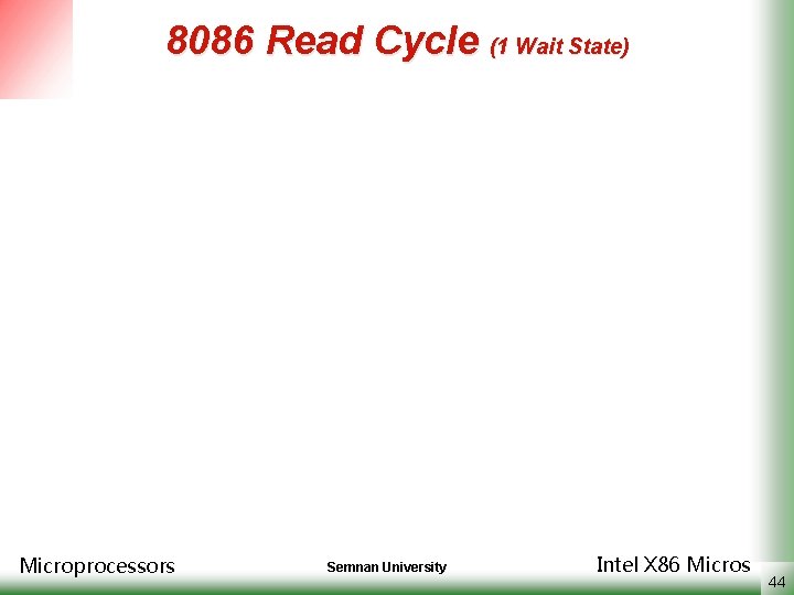 8086 Read Cycle (1 Wait State) Microprocessors Semnan University Intel X 86 Micros 44