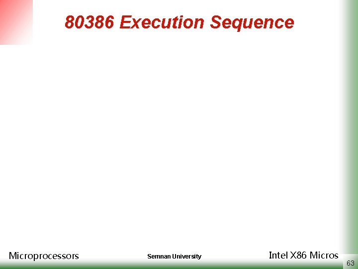 80386 Execution Sequence Microprocessors Semnan University Intel X 86 Micros 63 