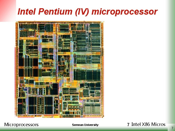 Intel Pentium (IV) microprocessor Microprocessors Semnan University 7 Intel X 86 Micros 7 