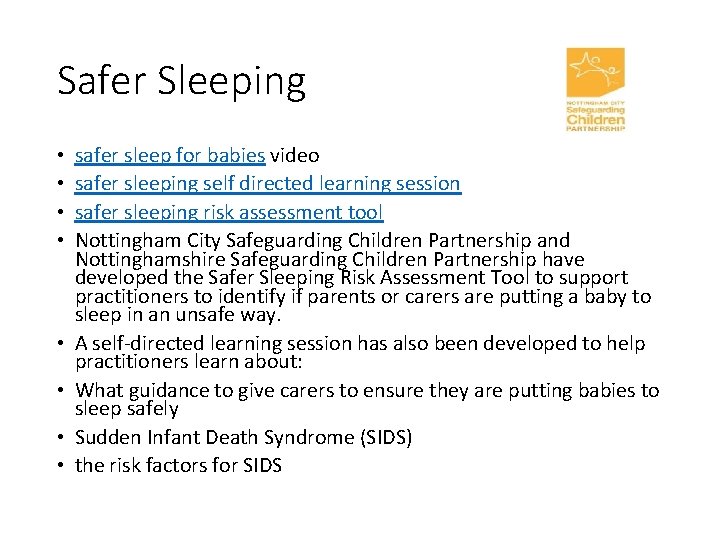 Safer Sleeping • • safer sleep for babies video safer sleeping self directed learning