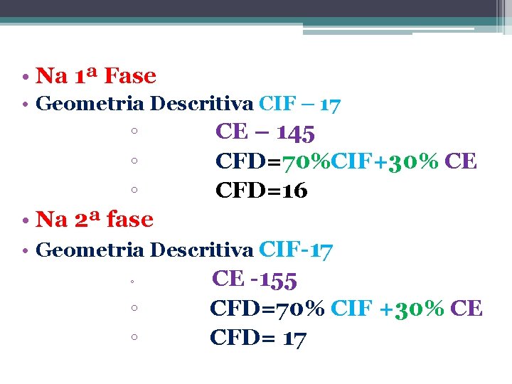  • Na 1ª Fase • Geometria Descritiva CIF – 17 ◦ ◦ ◦