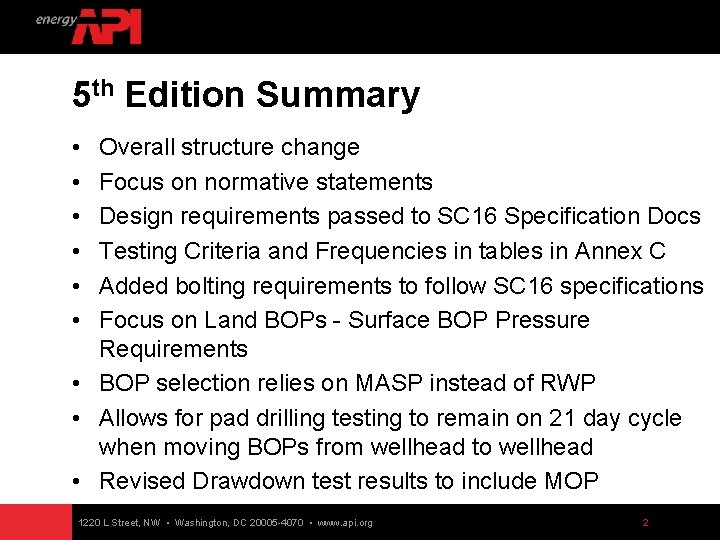 5 th Edition Summary • • • Overall structure change Focus on normative statements