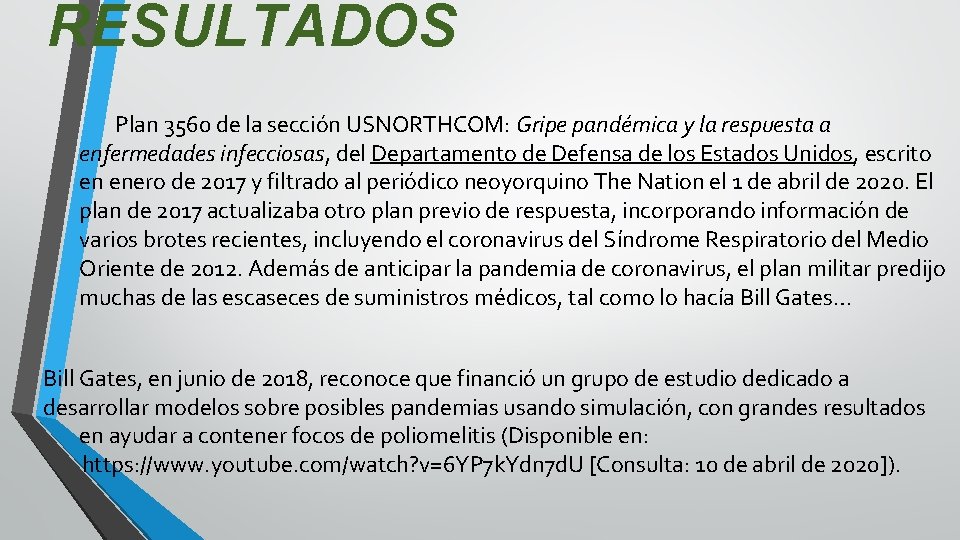 RESULTADOS Plan 3560 de la sección USNORTHCOM: Gripe pandémica y la respuesta a enfermedades