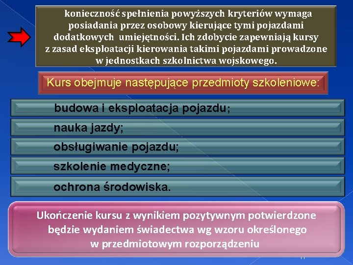 konieczność spełnienia powyższych kryteriów wymaga posiadania przez osobowy kierujące tymi pojazdami dodatkowych umiejętności. Ich