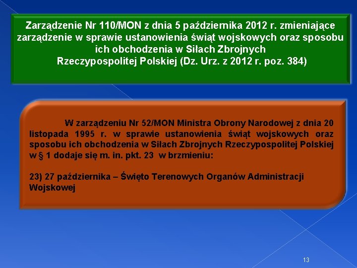 Zarządzenie Nr 110/MON z dnia 5 października 2012 r. zmieniające zarządzenie w sprawie ustanowienia