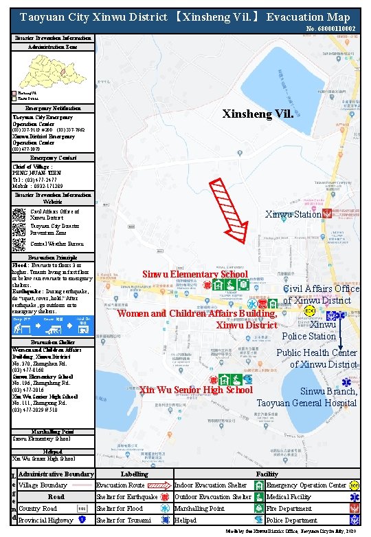 Taoyuan City Xinwu District 【Xinsheng Vil. 】 Evacuation Map No. 68000110002 Disaster Prevention Information