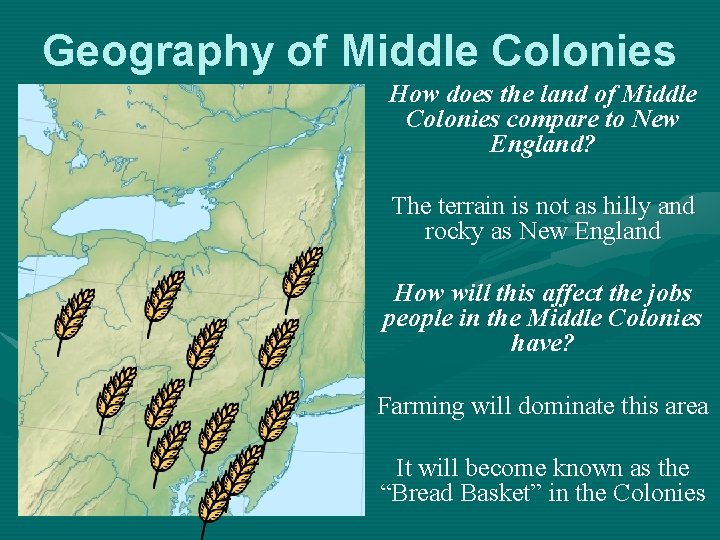 Geography of Middle Colonies How does the land of Middle Colonies compare to New