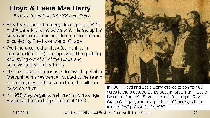 Floyd & Essie Mae Berry Excerpts below from Oct 1995 Lake Times • Floyd