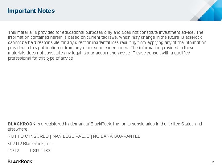 Important Notes This material is provided for educational purposes only and does not constitute Important Notes This material is provided for educational purposes only and does not constitute