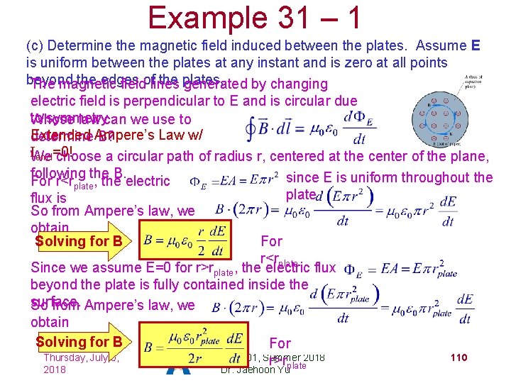 Example 31 – 1 (c) Determine the magnetic field induced between the plates. Assume