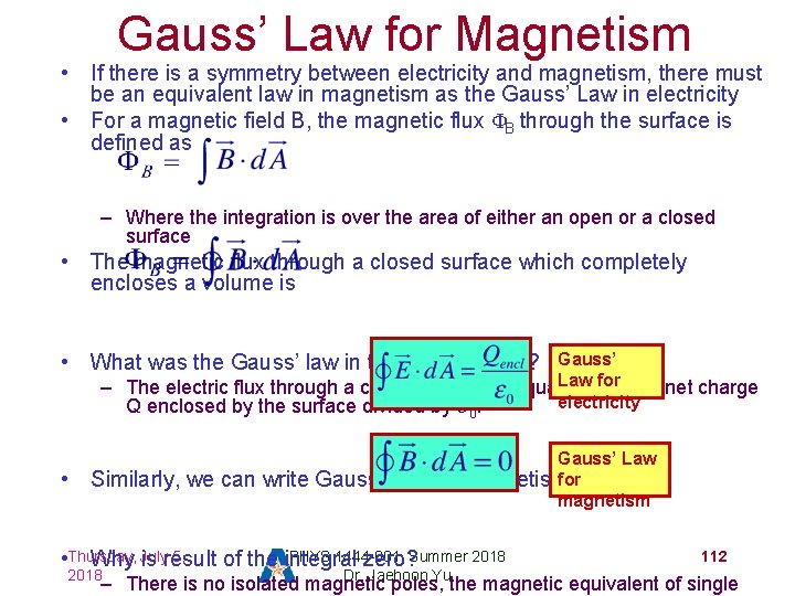 Gauss’ Law for Magnetism • If there is a symmetry between electricity and magnetism,
