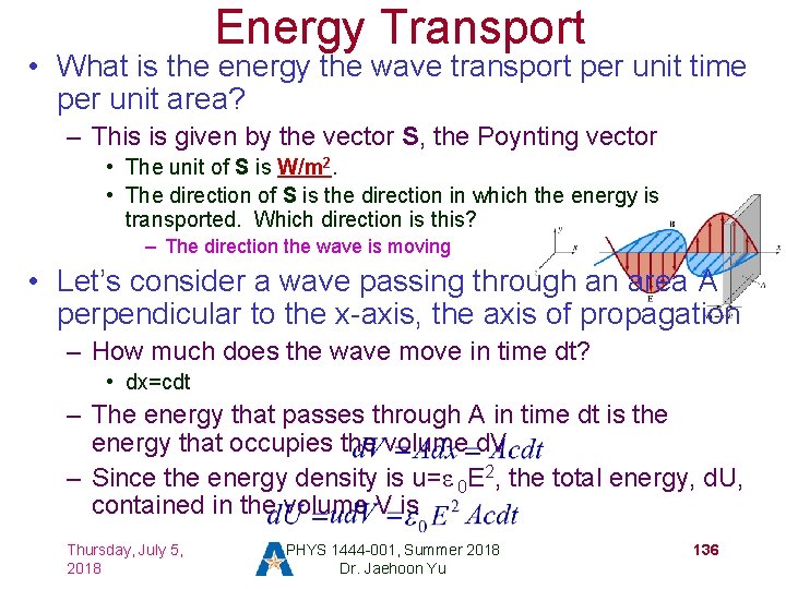 Energy Transport • What is the energy the wave transport per unit time per