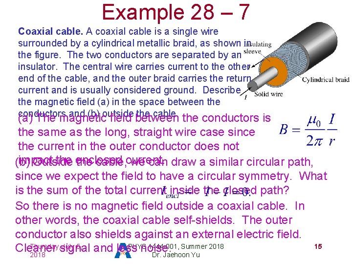 Example 28 – 7 Coaxial cable. A coaxial cable is a single wire surrounded