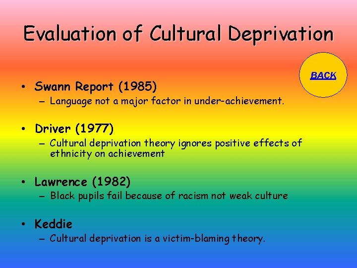 Evaluation of Cultural Deprivation • Swann Report (1985) – Language not a major factor