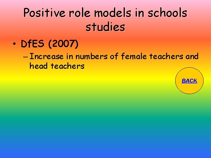 Positive role models in schools studies • Df. ES (2007) – Increase in numbers