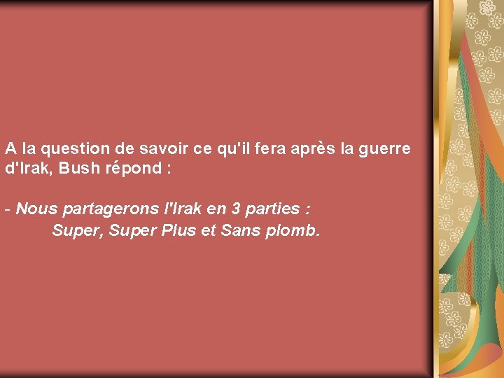 A la question de savoir ce qu'il fera après la guerre d'Irak, Bush répond