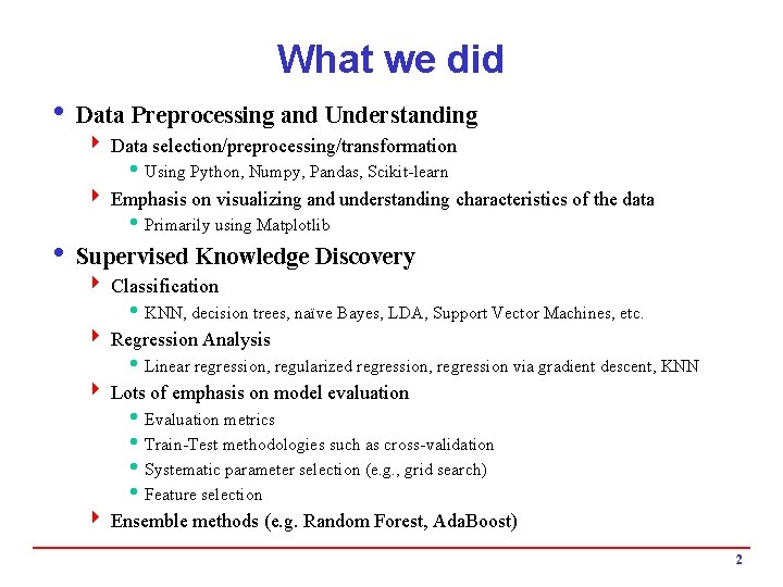 What we did i Data Preprocessing and Understanding 4 Data selection/preprocessing/transformation h Using Python,