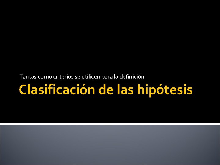 Tantas como criterios se utilicen para la definición Clasificación de las hipótesis 