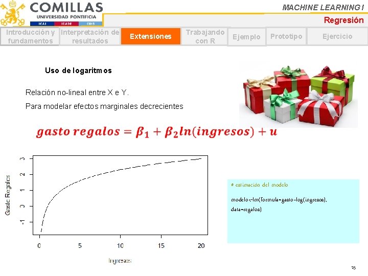 MACHINE LEARNING I Regresión Introducción y Interpretación de fundamentos resultados Extensiones Trabajando con R