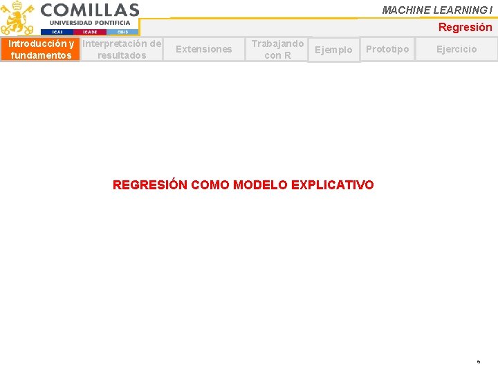 MACHINE LEARNING I Regresión Introducción y Interpretación de fundamentos resultados Extensiones Trabajando con R