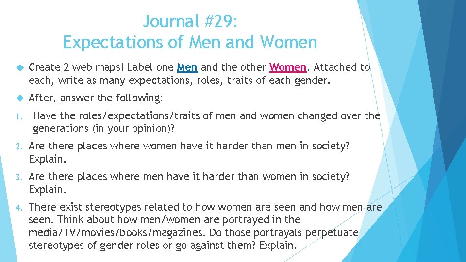 Journal #29: Expectations of Men and Women Create 2 web maps! Label one Men