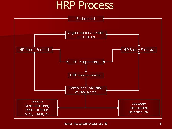 HRP Process Environment Organisational Activities and Policies HR Needs Forecast HR Supply Forecast HR