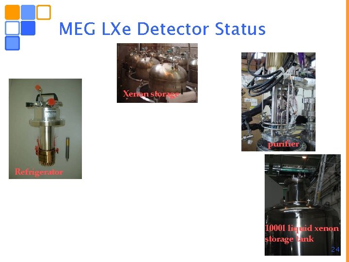 MEG LXe Detector Status Xenon storage purifier Refrigerator 1000 l liquid xenon storage tank