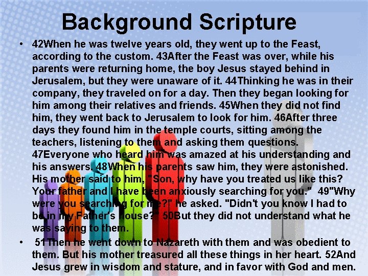 Background Scripture • 42 When he was twelve years old, they went up to