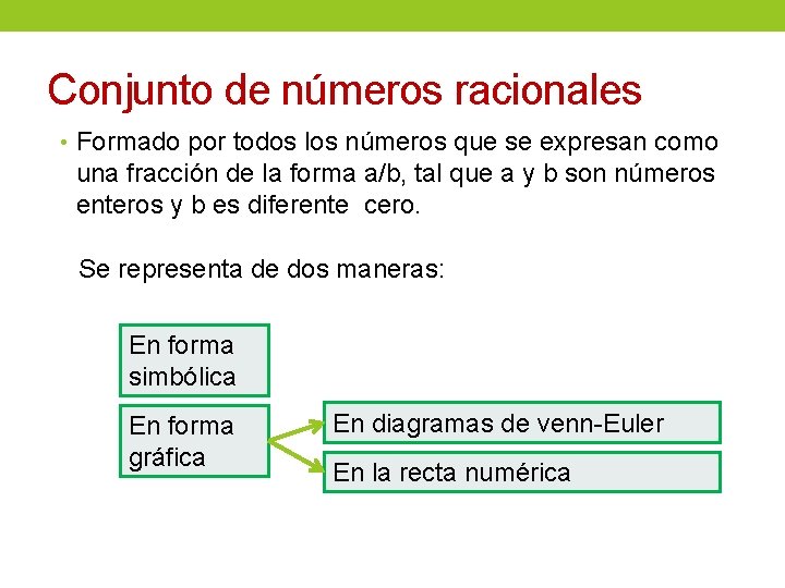 Conjunto de números racionales • Formado por todos los números que se expresan como