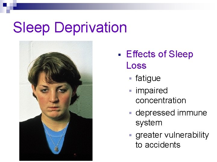 Sleep Deprivation § Effects of Sleep Loss fatigue § impaired concentration § depressed immune