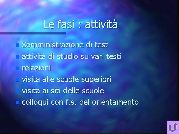 Le fasi : attività Somministrazione di test n attività di studio su vari testi