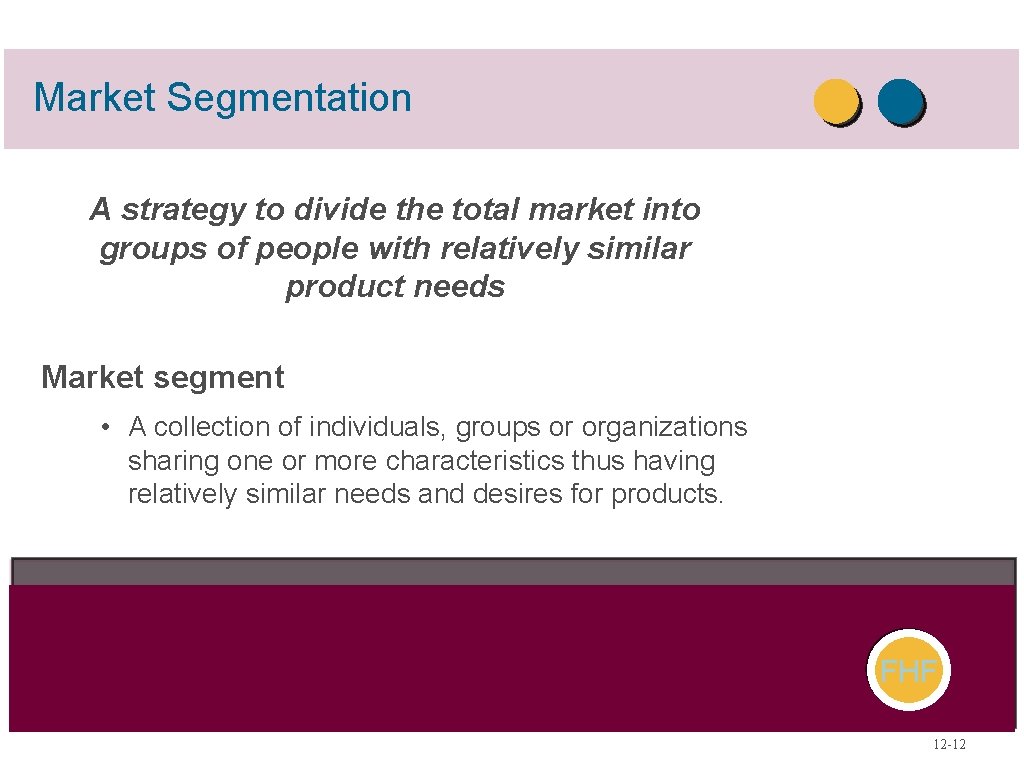 Market Segmentation A strategy to divide the total market into groups of people with