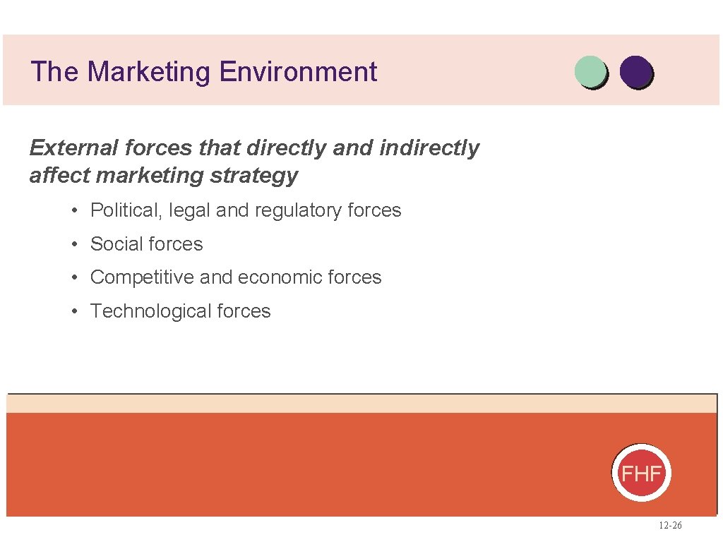 The Marketing Environment External forces that directly and indirectly affect marketing strategy • Political,