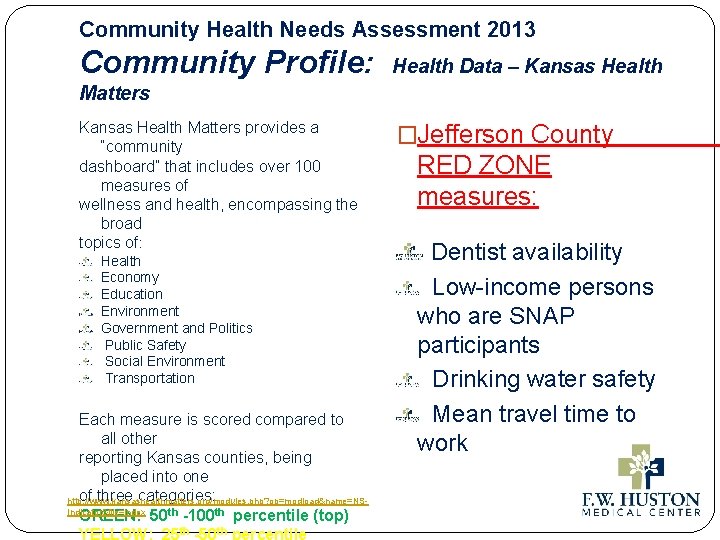 Community Health Needs Assessment 2013 Community Profile: Health Data – Kansas Health Matters provides