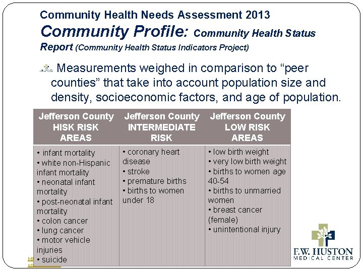 Community Health Needs Assessment 2013 Community Profile: Community Health Status Report (Community Health Status