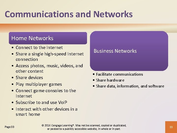 Communications and Networks Home Networks • Connect to the Internet • Share a single
