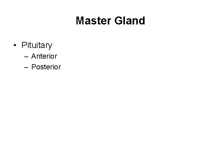Master Gland • Pituitary – Anterior – Posterior 