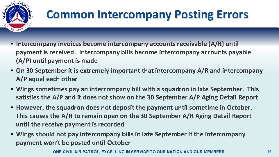 Common Intercompany Posting Errors • Intercompany invoices become intercompany accounts receivable (A/R) until payment