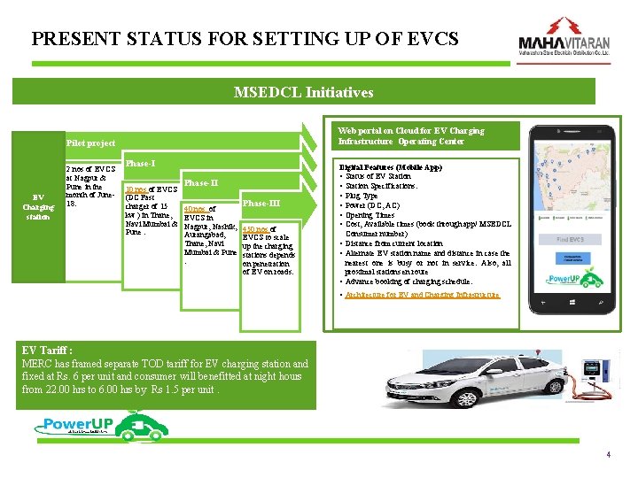 PRESENT STATUS FOR SETTING UP OF EVCS MSEDCL Initiatives Web portal on Cloud for