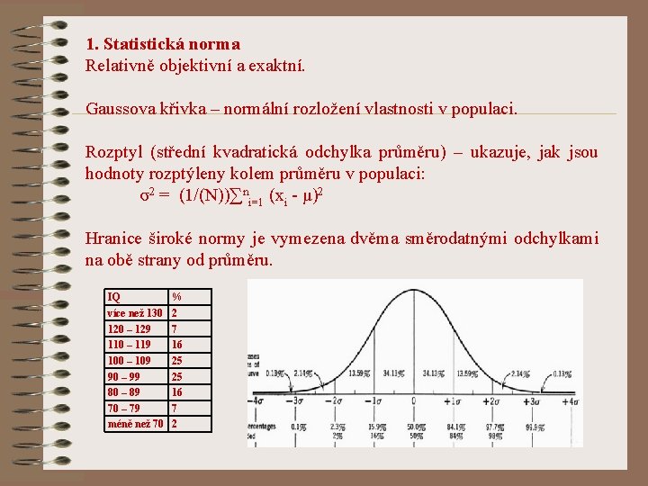 1. Statistická norma Relativně objektivní a exaktní. Gaussova křivka – normální rozložení vlastnosti v