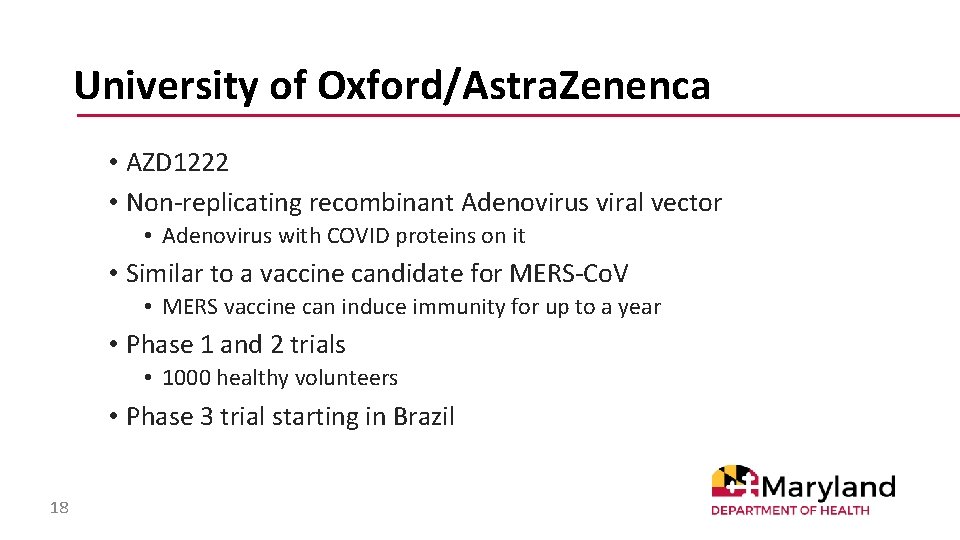 University of Oxford/Astra. Zenenca • AZD 1222 • Non-replicating recombinant Adenovirus viral vector •