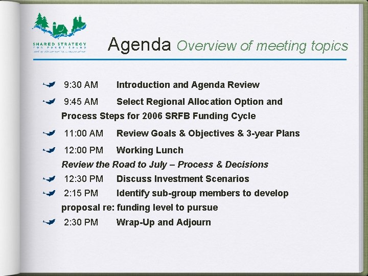 Agenda Overview of meeting topics 9: 30 AM Introduction and Agenda Review 9: 45