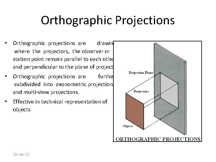 Orthographic Projections • Orthographic projections are drawings where the projectors, the observer or station