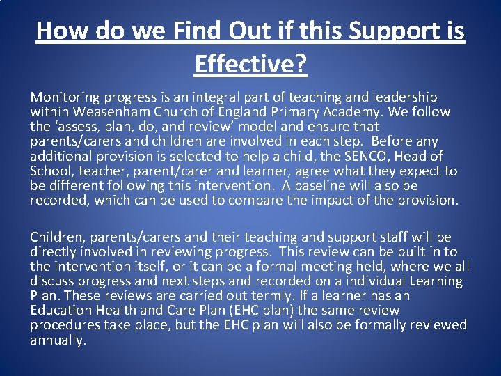 How do we Find Out if this Support is Effective? Monitoring progress is an