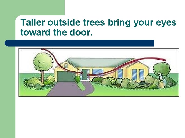 Taller outside trees bring your eyes toward the door. 