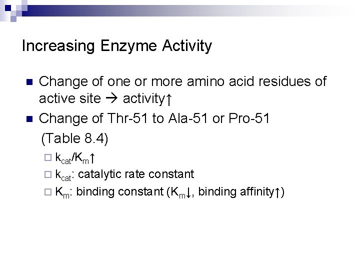 Increasing Enzyme Activity n n Change of one or more amino acid residues of