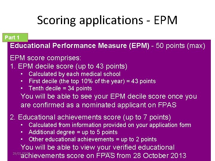 Scoring applications - EPM Part 1 Educational Performance Measure (EPM) - 50 points (max)